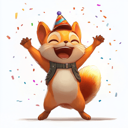Chip celebrating fitness nutrition goal achievement with confetti